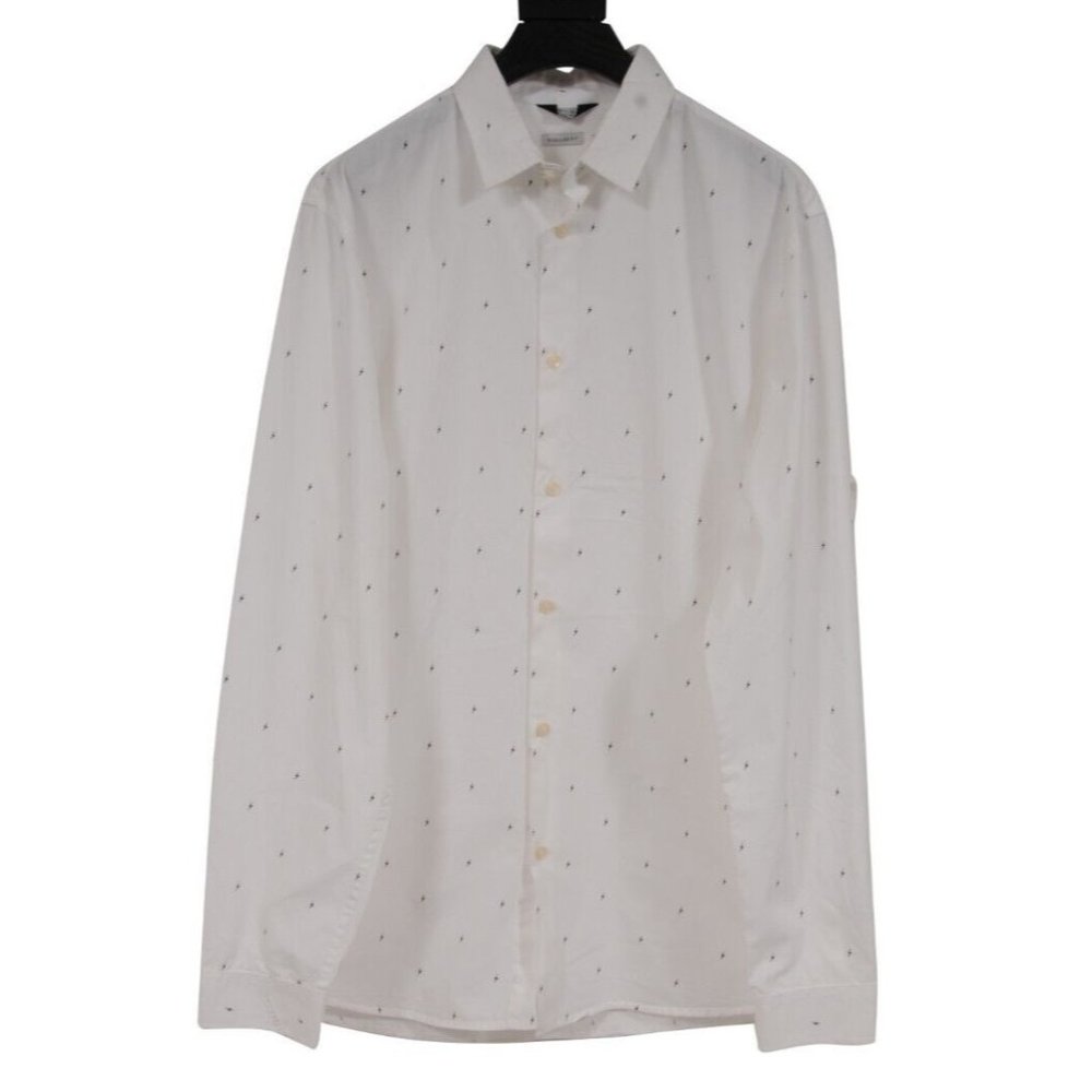 Jack & Jones Men Lightning Bolt Button Down Shirt Large White Cotton Long Sleeve